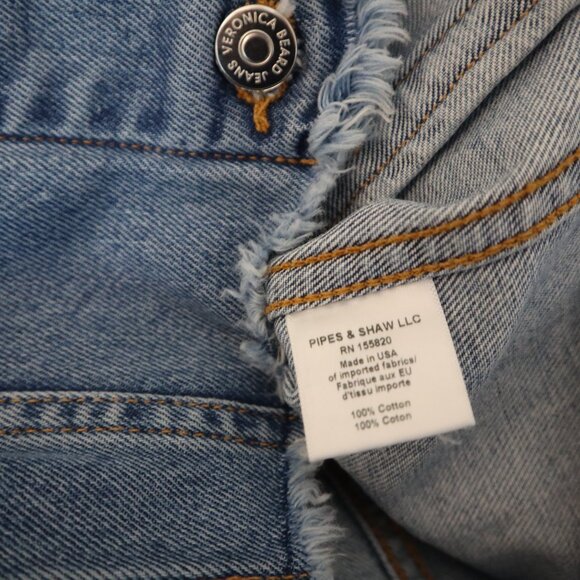 Veronica Beard Blue Denim Jacket Sweeney Cropped Raw Hem Size Large New Tag $428 - Picture 7 of 7